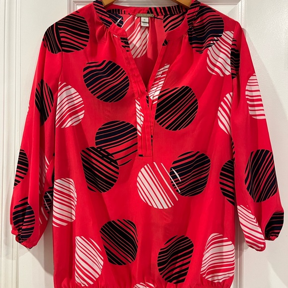 Dana Buchman Red and Black Striped Polka Dot Blouse - Picture 1 of 4